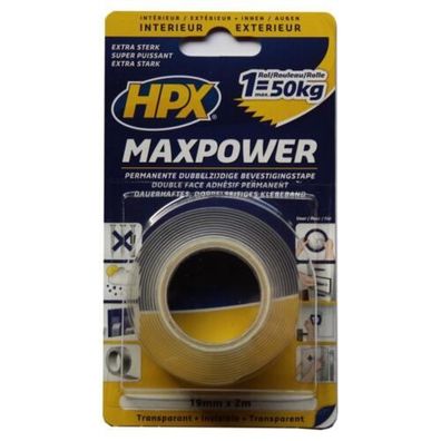 3,25€/ m) HPX Maxpower transparent 19mmx2m doppelseitiges Klebeband Montageband