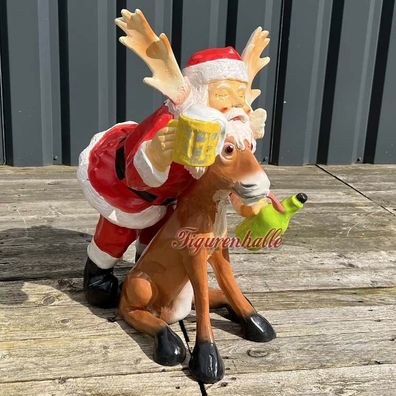 Weihnachtsmann Witzig Bier Rentier Besoffen lustig Deko Advent Rentier Figur Statue