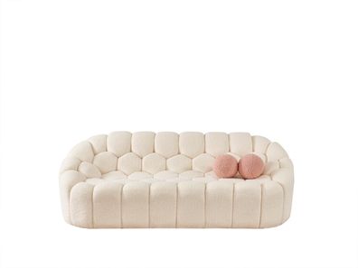 Design Zweisitzer Möbel 2 Sitzer Sofa Couch Polster Wohnzimmer Weiß Holz Textil