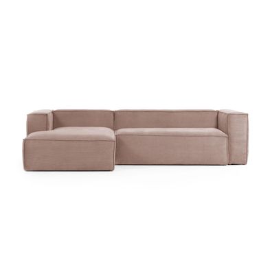 Sofa Blok 3-Sitzer mit Longchair links in rosa Cord 300 cm