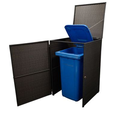 Mülltonnenbox 1er groß aus Stahl Schwarz und Polyrattan Mocca