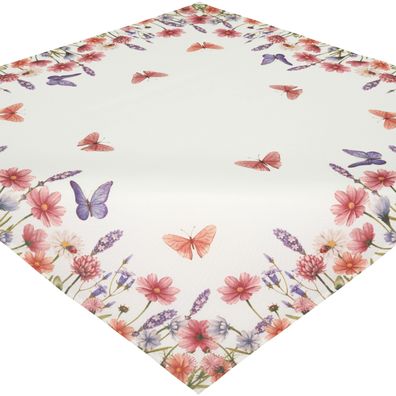 Tischdecke 85x85 Blumen Lavendel Decke Mitteldecke Weiß Rot Stoff Eckig Sommer