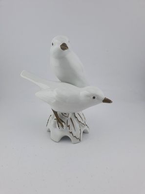 Neutettau Porzellan Vogel Figur Weiß Gold Skulptur Taube Vögel Deko