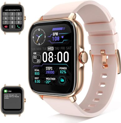 Y22 Smartwatch Damen Herren für Android iOS Fitnessuhr Pulsuhr Schrittzähler Gold