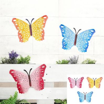 6 Stück Bunte Metall Schmetterlinge 30cm Wandfigur Gartenfigur Deko Haus Garten