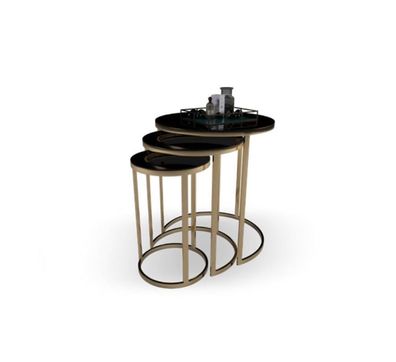 Tisch Schwarzer Beistelltisch Set 3x Couchtische Rundform Wohnzimmer Tische
