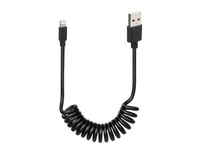 USB-Spiralkabel / -Ladekabel Typ USB-A auf Lightning 100cm schwarz