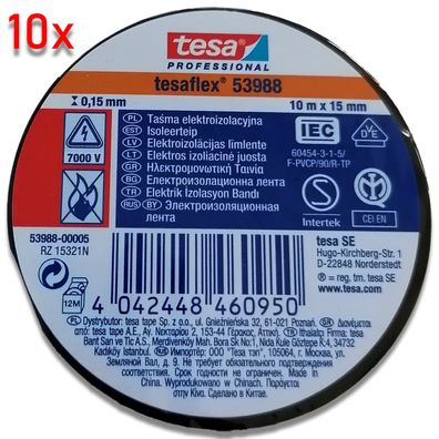 10x TESA Professional 53988 Isolierband 7000V Schwarz