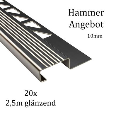 20x Edelstahl Stufenprofil Fliesenleiste Profil Treppen Schiene H10mm glänzend