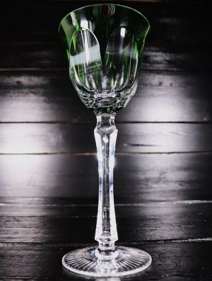 Hochwertiges Bleikristall Römerglas Überfang Grün 21,1 cm Facettenschliff #O