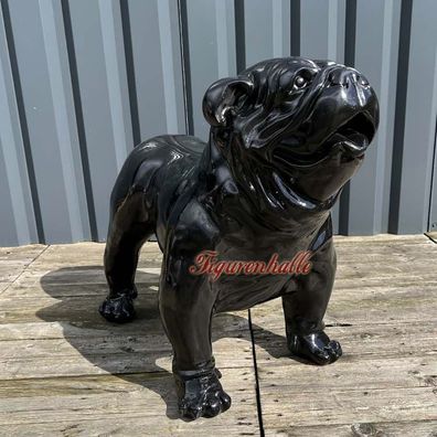 Englische Bulldogge Kunst Objekt Figur Statue Skulptur Pop Art schwarz Deko Hund Loft