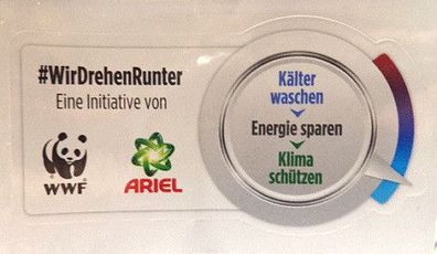 Aufkleber Sticker WWF Ariel #WirDrehenRunter Energie sparen