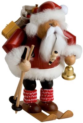 KWO - Räuchermann Weihnachtsmann auf Skier, Holzkunst, 20cm