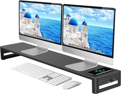 Vaydeer Dual-Monitor-Ständer mit kabelloser Aufladung und 4 USB-Hubs, PC Büro