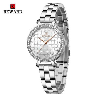 Quarzuhr für Damen, Gitter-Zifferblatt mit Strass-Uhrwerk, Damen-Armbanduhr