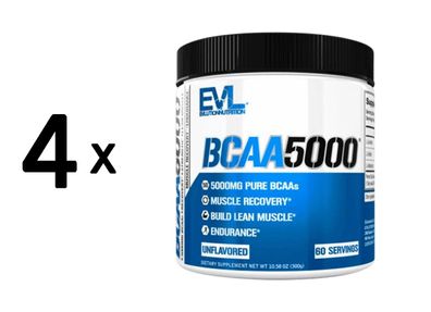 4 x EVL Nutrition BCAA 5000 - Unflavored (60 serv)