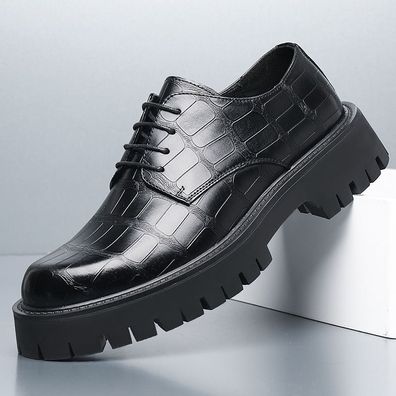 Schwarze Lederschuhe mit großen Zehen, lässige, modische Schuhe mit weichen Sohlen,