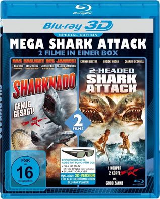 Mega Shark Attack: Sharknado & 2-Headed Shark Attack 3D-Blu-ray/ NEU/ OVP