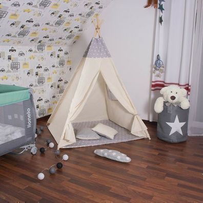 Kinder TIPI Spiel Zelt Kinderzelt Wigwam Spielzeug Baumwolle mit Bodenmatte 2 Kissen
