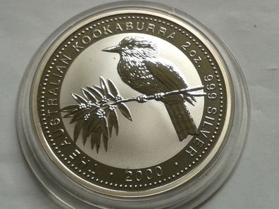 2$ 2000 Australien Kookaburra 2 Dollars 2000 Australien Kookaburra 2 Unzen Silber