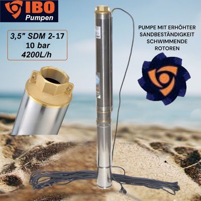 3,5" Tiefbrunnenpumpe Brunnenpumpe sandverträglich bis 5% - 4200L/ h - 10bar