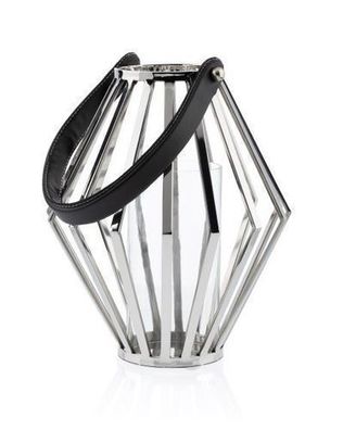 Geometrisches hängend Windlicht Stahl Glas Kerzenhalter Laterne Glamour 31cm Modern