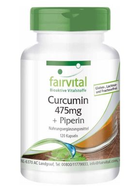 Curcumin 475 mg mit Piperin, 120 Kapseln, Curcuma-Extrakt, Curcuminoide