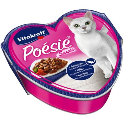 Vitakraft Katzenfutter Poesie Sauce, Seelaachs mit Pasta und Tomate - 30 Schalen