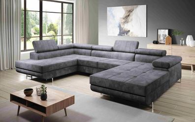 FURNIX METIN Couch Sofa Schlafsofa U-Form U-Sofa Schlaffunktion KR22 Grau