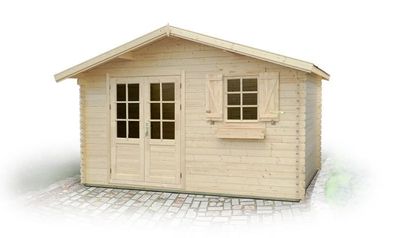 Gartenhaus PO10 - 34 mm Blockbohlenhaus, Grundfläche: 11,90 m², Satteldach