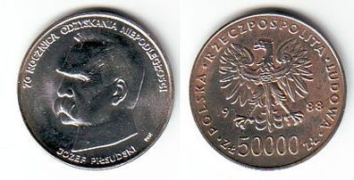 50000 Zloty Silber Münze Polen Jozef Pilsudzki 1988 (111758)