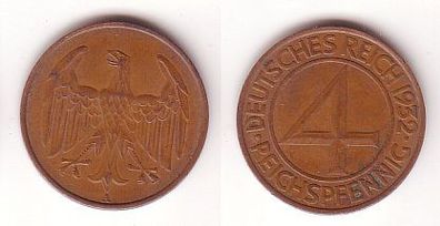 4 Pfennig Kupfer Münze Weimarer Republik 1932 A "Brüning Taler" (109396)