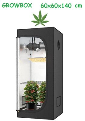 JUNG Growbox Growzelt Indoor 60x60x140cm Gewächshaus Cannabis Balkon, Grow THC