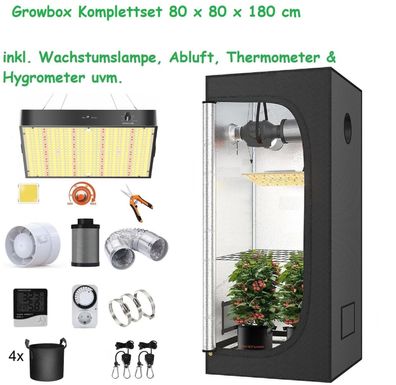 JUNG Growbox Komplettset LED Lampe 80x80x180cm Gewächshaus Komplett Set Cannabis Hanf