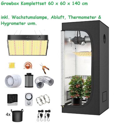 JUNG Growbox Komplettset LED Lampe 60x60x140cm Gewächshaus Komplett Set Cannabis Gras