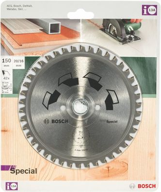 Bosch Special Kreissägeblatt Säge 150 x 20/16mm 42Z 2609256886 Sägeblatt Holz