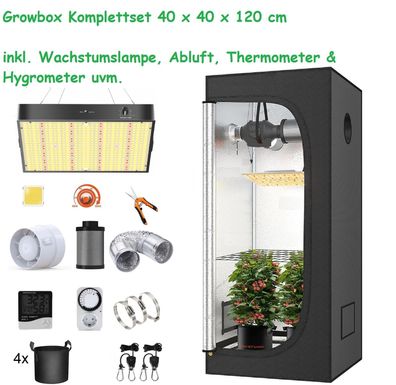 JUNG Growbox Komplettset LED Lampe 40x40x120cm Gewächshaus Zuchtzelt Set Cannabis THC