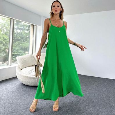 Einfarbiges Sling-Kleid mit langem und großem Saum für Damen