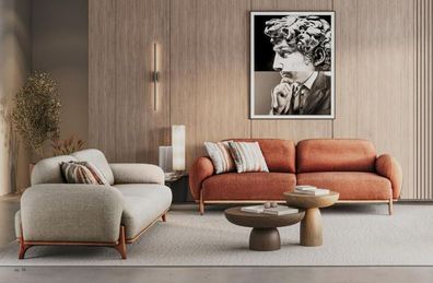 Braun-Weiße Sofgarnitur Stilvolle 2x Polster 3-Sitzer Wohnzimmer Couch
