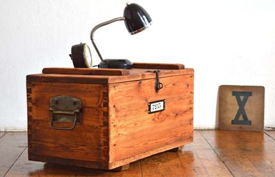 Kiste mit Deckel Holz Alt Antik Vintage 1920er Fabrik Industrie Design Truhe Kasten