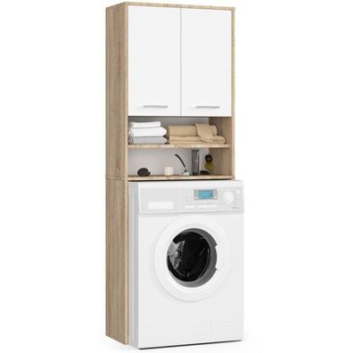 Waschmaschinenschrank AKORD FIN Sonoma-Eiche 64 cm Front Weiß B64 x H180 x T30 cm