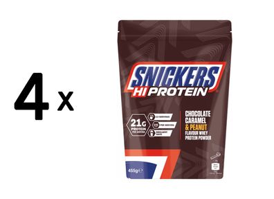 4 x Mars Protein Snickers Protein Powder (455g) Chocolate, Caramel and Peanut