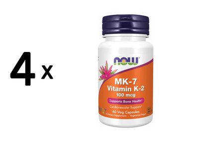 4 x Now Foods Vitamin K2-MK7 100 mcg (60 Caps) Unflavored