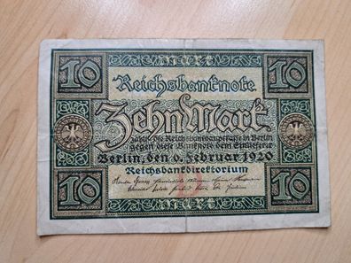 10 Mark Banknote Geldschein deutsches Reich 1920