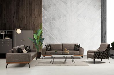 Komplette Wohnzimmer Couchgarnitur 2x 3-Sitzer Sofas Stoff Sessel 3tlg