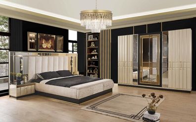 Bett Nachttisch Kleiderschrank 4 tlg Schlafzimmer Set Design Modern Luxus Betten