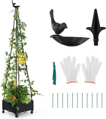 Rankhilfe mit Blumenkasten auf Rollen, Garten Obelisk aus beschichtetes Metall & PP