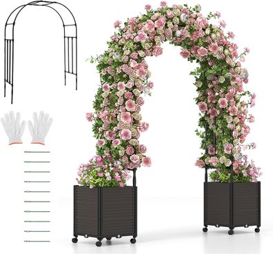 Blumenkasten Rosenbogen Spalier, 2 Pflanzkästen auf Rollen, Gartenpergola Gartenbogen