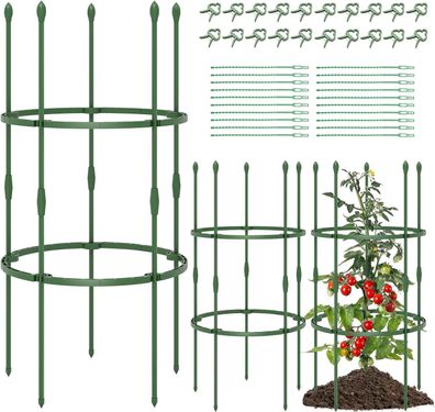 Tomaten Rankhilfe 3er Set, verstellbare Höhe | 2 Ringe, Tomatenkäfig Pflanzenkäfig