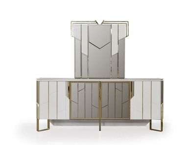 Luxus Sideboard mit Spiegel Anrichte Kommode Schrank Holz Weiß Design